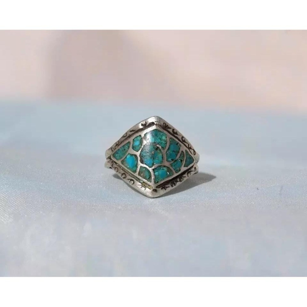 Old Pawn Native American‎ Indian Sterling Silver Turquoise Ring Size 7
